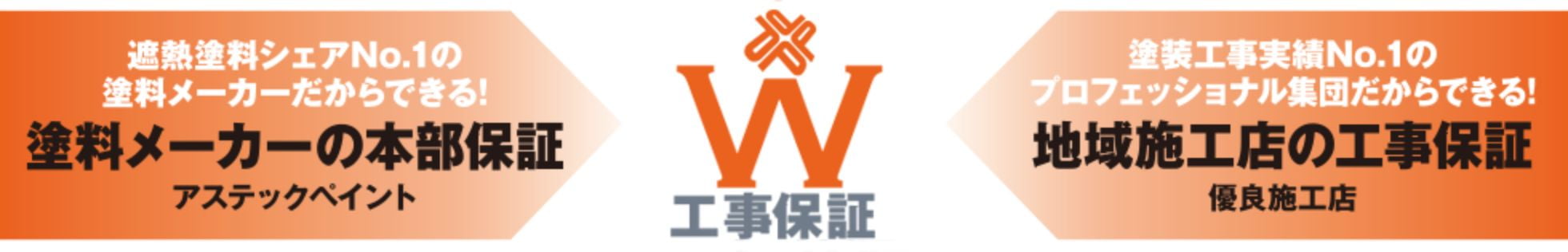 遮熱塗料シェアNo.1の塗料メーカーだからできる!W工事保証 塗料メーカーの本部保証アステックペイント 塗装工事実績No.1のプロフェッショナル集団だからできる!地域施工店の工事保証優良施工店